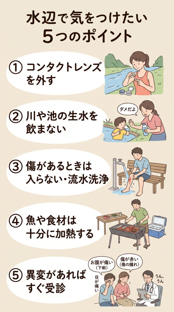 水辺でのAeromonas感染予防